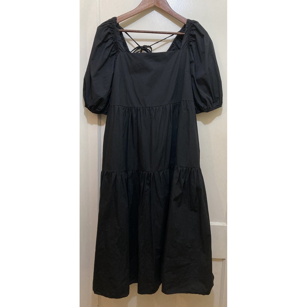 moodie Maxi Dress Womens L Cotton Black Tiered Peasant Cottagecore Bohemian Farm